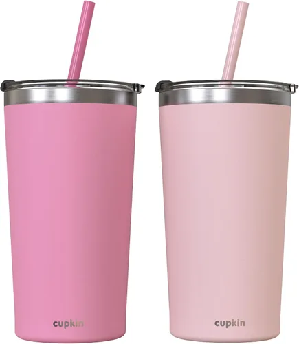 Vista 22 de CUPKIN - Taza apilable de acero inoxidable para niños, taza para batidos, tazas aisladas con recubrimiento en polvo, tapa libre de BPA y pajilla