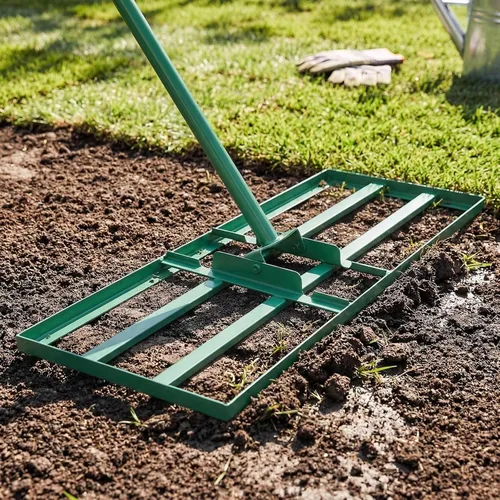 Vista 14 de Goplus Rastrillo nivelador de césped, herramienta de césped de 30 x 10 pulgadas con mango ergonómico para suelo, rastrillo de paisaje que ahorra