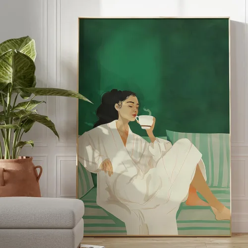 Vista 17 de Lienzo de mujer bohemio con impresiones femeninas, cuadro abstracto de niña, pintura moderna abstracta estética, arte de pared afroamericano