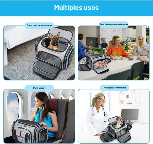 Vista 4 de Transportín de mascotas aprobado por aerolíneas, transportín de viaje TSA de gran tamaño con lados suaves, 4 lados expandibles, transportín plegable
