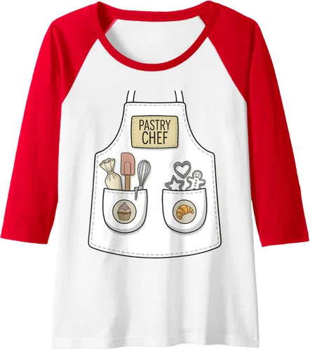 Vista 11 de Pastry Chef Funny Baker Baking Patisserie Apron Costume Raglan Baseball Tee