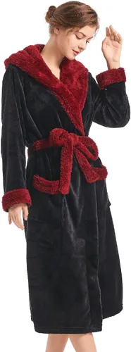 Vista 2 de Inner Wish Bata de felpa con capucha para mujer, de forro polar, acogedora y cálida, bata de spa con bolsillos