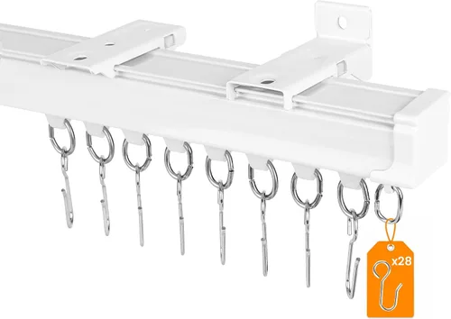 Vista 9 de Riel de cortina de techo resistente de 6 a 9 pies para cortinas divisoras de habitación, montaje en techo o pared, incluye ganchos para cortina