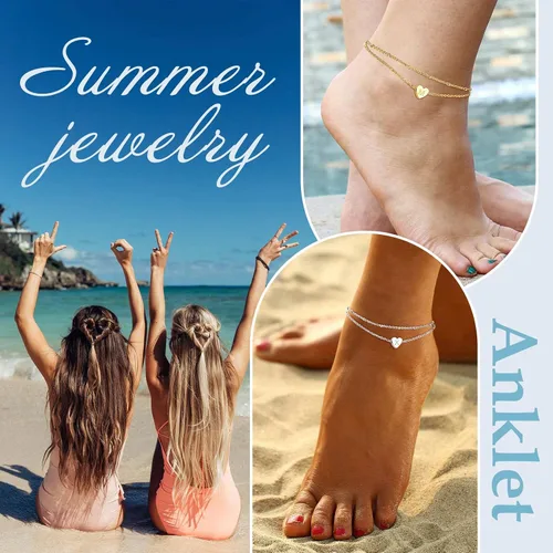 Vista 2 de ChainsProMax Tobillera de corazón elegante, cadena de pie de playa de verano para mujer, pulsera de tobillo inicial de la A a la Z, ajustable