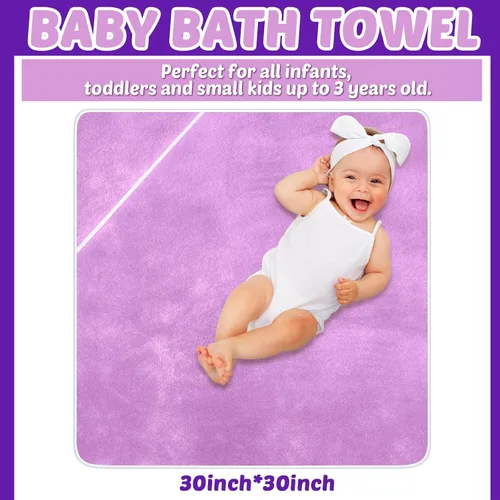 Vista 2 de Reginary Paquete de 4 toallas con capucha para bebé, toallas de baño de forro polar coral para bebé, 30 x 30 pulgadas, suaves y absorbentes, manta