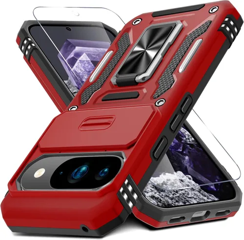 Vista 50 de DEERLAMN Funda para Google Pixel 8 con cubierta deslizante para cámara + protector de pantalla (1 paquete), soporte de anillo giratorio grado