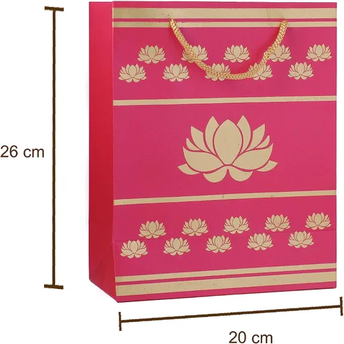 Vista 4 de Bolsas de regalo indias impresas con loto rosa, bolsas de recuerdos de fiesta, bolsas de golosinas, papel pequeño para regalos Diwali, regalos