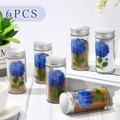 Vista 4 de Uiifan Juego de 6 saleros pintados a mano y pimienta, hortensias azules, salero, pimentero, pintados a mano, regalos de Navidad transparentes