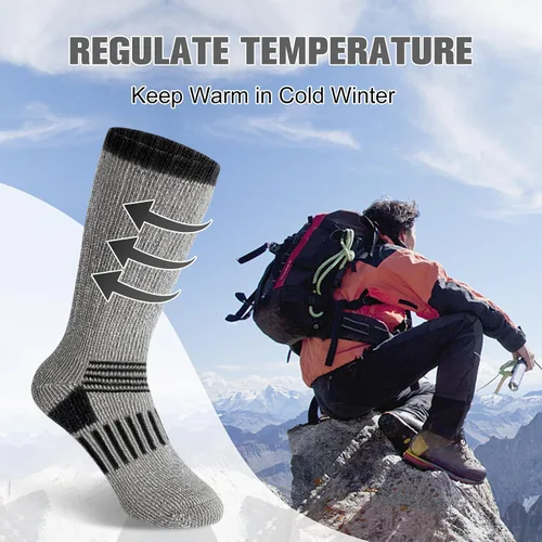 Vista 5 de 80% Merino Wool Socks for Men Women, Warm Thermal Hiking Socks, Winter Cushioned Boot Socks 3 Pairs