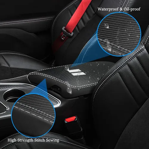 Vista 5 de Funda impermeable para reposabrazos de automóvil Dodge Challenger 2015-2023, resistente a los arañazos, protección de cuero, accesorios de negro