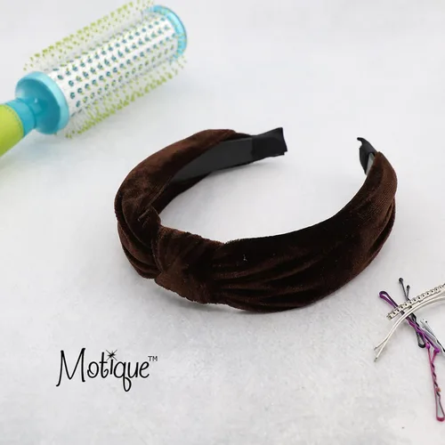 Vista 2 de Motique Accessories Diademas anudadas de terciopelo marrón para mujer