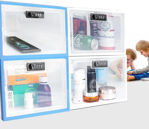 Vista 7 de SANIDIKA Paquete de 2 cajas grandes con cerradura para refrigerador, caja de primeros auxilios a prueba de niños, organizador médico, caja