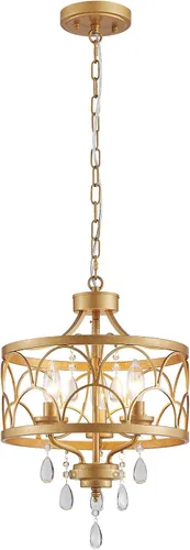 Vista 16 de Lámpara de techo de cristal, moderna lámpara de araña pequeña, lámpara de techo semiempotrada dorada de granja, accesorios de iluminación de pasillo