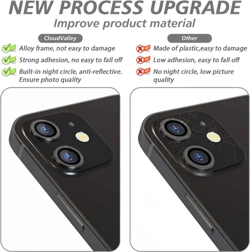 Vista 3 de CloudValley Protector de cámara trasera compatible con iPhone 12/12 Mini/11, aleación de aluminio, cobertura completa y lente de cámara de película