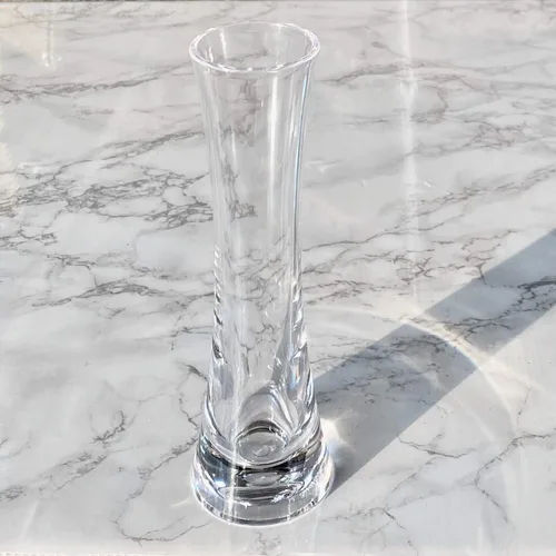 Vista 3 de KLIFA - Pequeño jarrón redondo de acrílico, inastillable, de alta transparencia, florero de plástico de un solo vástago, transparente, alto 7.52