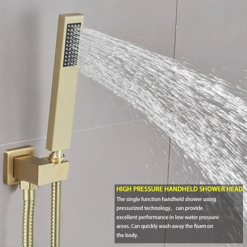 Vista 3 de Sistema de Ducha de Oro Cepillado para Baño de Lujo con Mezclador de Lluvia, Conjunto Combinado de Ducha Montado en la Pared, Sistema de Cabezal