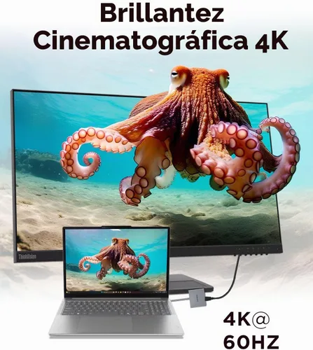 Vista 5 de Lenovo USB-C 4 en 1 Hub de Viaje con Cable Integrado, 1x HDMI 4K @ 60Hz, 2X USB-A 3.2, 1x Combo 3.5mm, Gris Luna – Portátil, Compacto, Conectividad