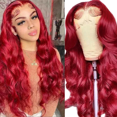 Vista 18 de 99J - Pelucas de encaje frontal de color burdeos con cabello humano 200 de densidad, peluca de encaje HD sin pegamento 13X4, pelucas de encaje 99J