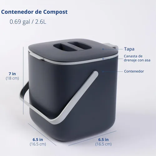 Vista 2 de Blue Ginkgo - Contenedor de compost de cocina, 2.6 L, color gris oscuro