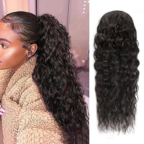 Vista 18 de Extensiones de cabello rizado para cola de caballo, cabello rizado para cola de caballo, extensión de cabello humano virgen brasileño