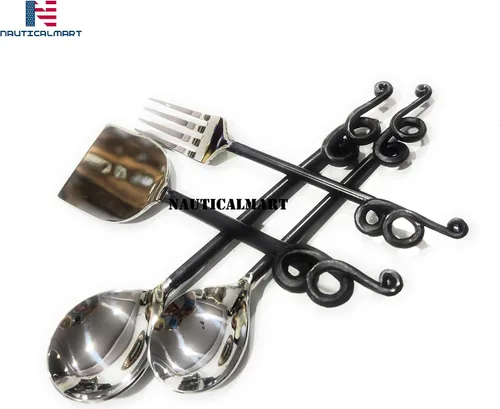 Vista 3 de Nautical-Mart Flatware Treble Clef Collection - Juego de cubiertos de acero inoxidable aptos para lavavajillas, color negro mate