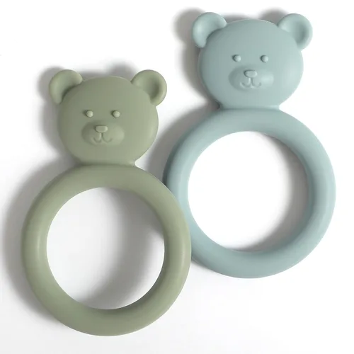 Vista 8 de Mordedor de silicona para bebés, anillo de juguete de dentición para bebés, diseño fácil de sostener, sin BPA (rosa poderosa + lila polvoriento)
