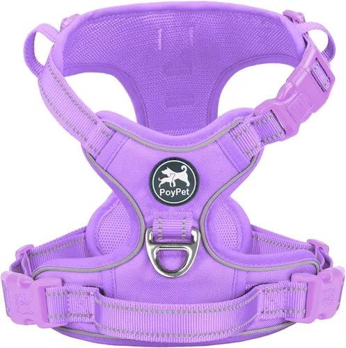 Vista 19 de PoyPet - Arnés de perro sin tirones, arnés reflectante con 2 clips delanteros y traseros y asa de fácil control para perros pequeños, medianos