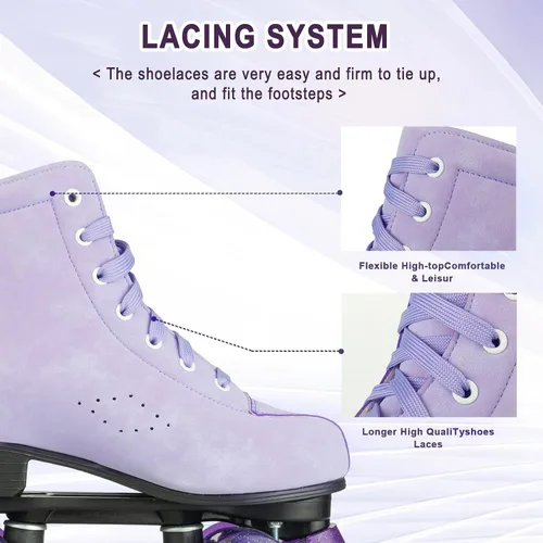 Vista 7 de YYW Patines de ruedas para mujeres y niñas, zapatos de tacón alto, patines de dos filas, brillantes, de cuatro ruedas, unisex, de piel sintética