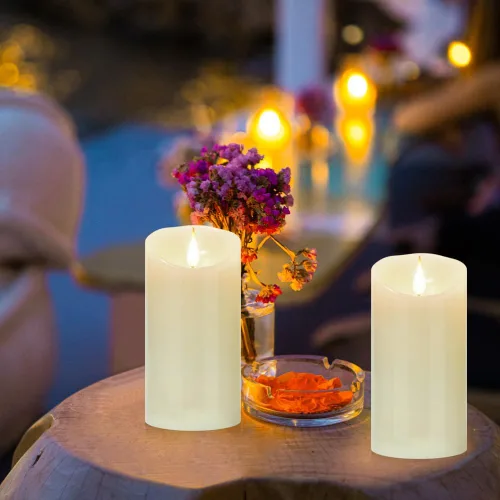 Vista 2 de Tappovaly - Velas sin llama parpadeantes operadas por batería, pack de 2, velas de cera real en forma de pilar, LED, con control remoto de 10 teclas