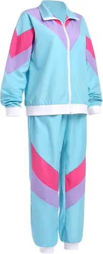 Vista 4 de Traje deportivo de los años 80 para hombres y mujeres, chaqueta y pantalones, traje con diadema, traje de 1980 para Halloween, fiesta vintage