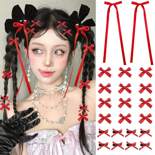 Vista 19 de Mini lazos para el cabello para mujeres y niñas, lindos clips para el cabello pequeños tipo cocodrilo de cola larga, accesorios de cinta
