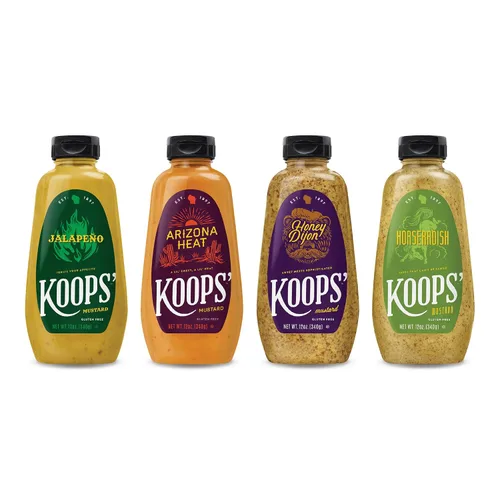 Vista 17 de Koops' Mostaza Arizona Heat - Mostaza dulce y picante, sin gluten, kosher, fabricada en Estados Unidos, a partir de semillas de mostaza de calidad