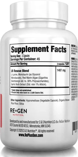 Vista 6 de Re+Gen Nutrition Lysine Rescue, suplemento de aminoácidos para una salud inmune más fuerte y síntesis de colágeno en mujeres y hombres, promueve
