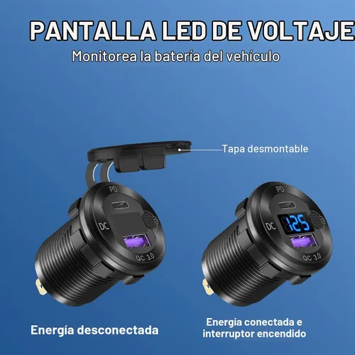 Vista 4 de Enchufe de cargador de automóvil de aluminio USB C de 12V, salida de 12 voltios, PD 20W y carga rápida 3.0 18W, puerto USB de automóvil impermeable