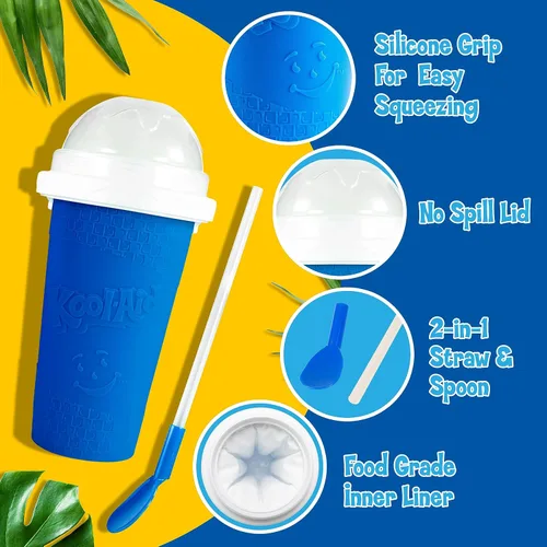 Vista 4 de Nostalgia Kool-Aid Squeezy Slush - Taza para granizados instantáneos de cualquier bebida, refresco o jugo con cúpula y cuchara con pajita