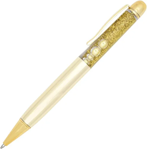 Vista 2 de Gullor Bolígrafo retráctil de arena movediza de polvo dorado colorido, bolígrafo brillante flotante de arena líquida, 5 piezas, dorado
