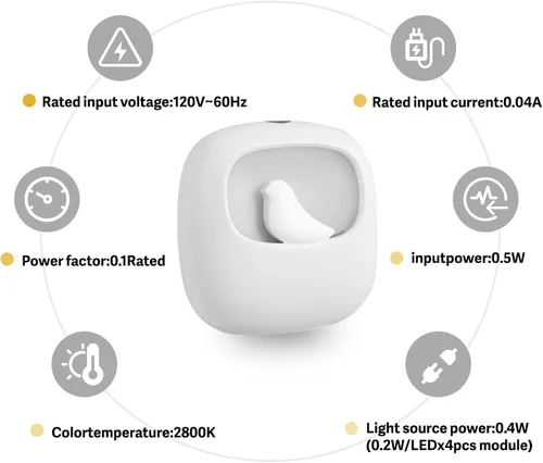 Vista 9 de VAVOFO Luz nocturna LED con sensor automático, paquete de 4, 2900-3200K blanco cálido, bonito diseño de pájaro, lámpara de noche de pared