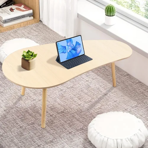 Vista 4 de Mesa de centro pequeña, mesa de té moderna de mediados de siglo para sala de estar, mesa de centro de exhibición minimalista, mesa de madera ovalada