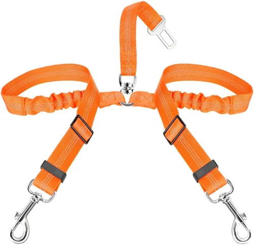 Vista 19 de SlowTon Cinturón de seguridad para perro, cinturón de seguridad doble para perro, correa de seguridad ajustable para vehículo con amortiguador