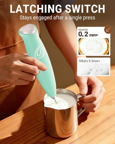 Vista 2 de Espumador de leche de mano, mezclador de bebidas, agitador de café de mano, espumador eléctrico para mezclador de café, varita con 2 batidores
