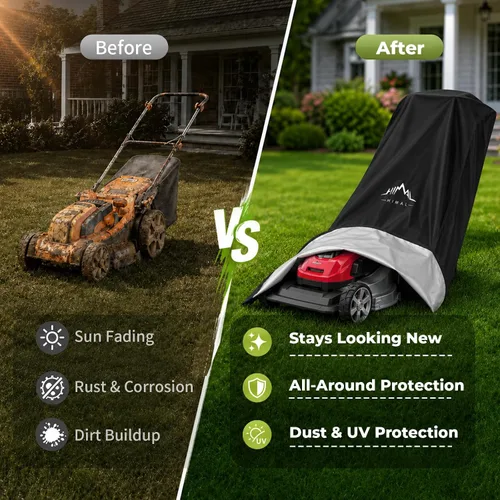 Vista 12 de Himal Outdoors Funda para cortacésped, poliéster 600D resistente al agua, protección UV, ajuste universal con cordón y funda de almacenamiento