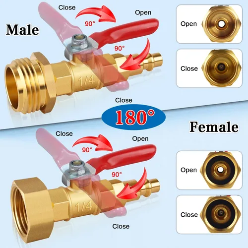 Vista 5 de Adaptadores de soplado para autocaravana, 3/4 pulgadas GHT macho y hembra de latón, conector de montaje de compresor de aire con válvula de cierre