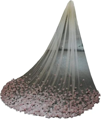 Vista 2 de Fenghuavip Velos de flores 3D para novia, 1 nivel, pétalos hechos a medida, velo de boda de catedral (peine de metal), Marfil