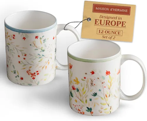 Vista 155 de Maison d' Hermine Taza de café con asas, tazas de porcelana fina de hueso, paquete de una taza de té para bebidas calientes, capuchino, latte