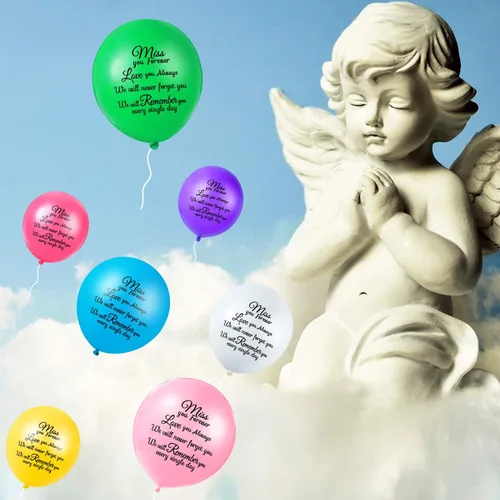 Vista 4 de Sumind 36 globos coloridos para funeral del Día de los Caídos para celebración de cumpleaños celestial, globos conmemorativos con 2 rollos de cintas