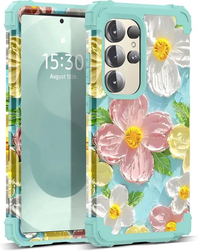 Vista 44 de Funda para Galaxy A14 5G Case, Patrón Floral 3 en 1 Protección Resistente de Servicio Pesado a Prueba de Golpes Parachoques de Goma de Silicona