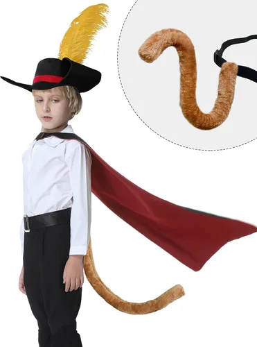 Vista 8 de Lydoesy Kids Puss Costume Cosplay Outfits Cat Boots Cape with Hat Tail Belt Boot Covers for Boys Girls Halloween