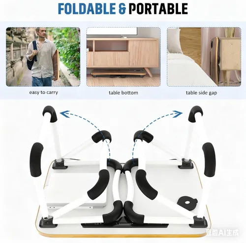 Vista 5 de Fayquaze - Escritorio portátil plegable para cama con cajón de almacenamiento y portavasos - Escritorio de regazo para portátil, soporte y bandeja