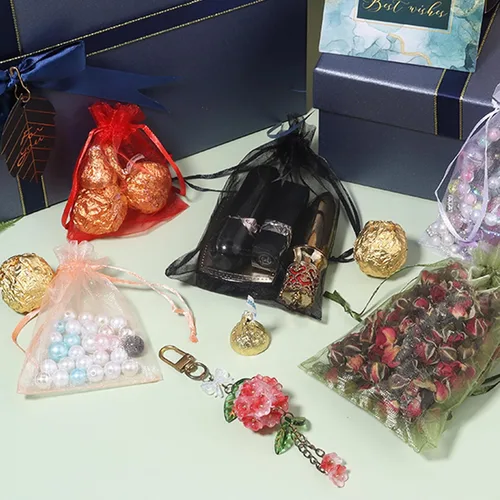 Vista 6 de Partyeah 50 bolsas de organza de 4 x 6 pulgadas, pequeñas bolsas de malla para joyas, bolsas con cordón para bolsas de regalo de organza de dulces