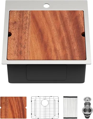 Vista 18 de Fregadero de cocina para exteriores 15 x 15 pulgadas, fregadero de bar de 15 x 15 pulgadas, fregaderos de cocina de acero inoxidable de calibre 16